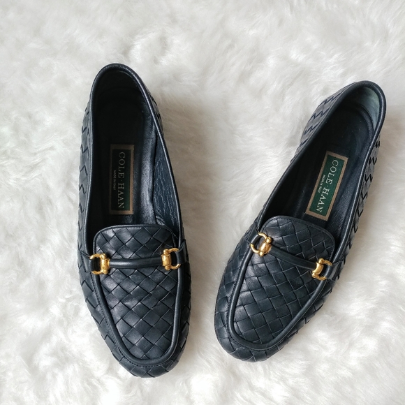 Cole Haan Shoes - COLE HAAN Navy Blue Woven Leather Loafers